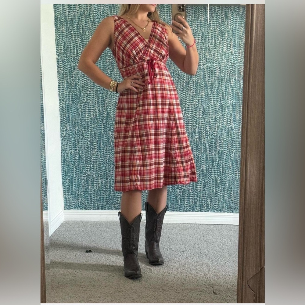 Vintage Cotton Liz Claiborne Plaid Midi Dress Cottagecore